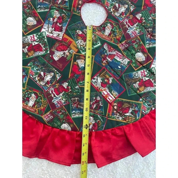 Vintage Handmade Holiday Christmas Tree Skirt Santa Claus Ruffle Pleated Red 36" - Picture 6 of 10